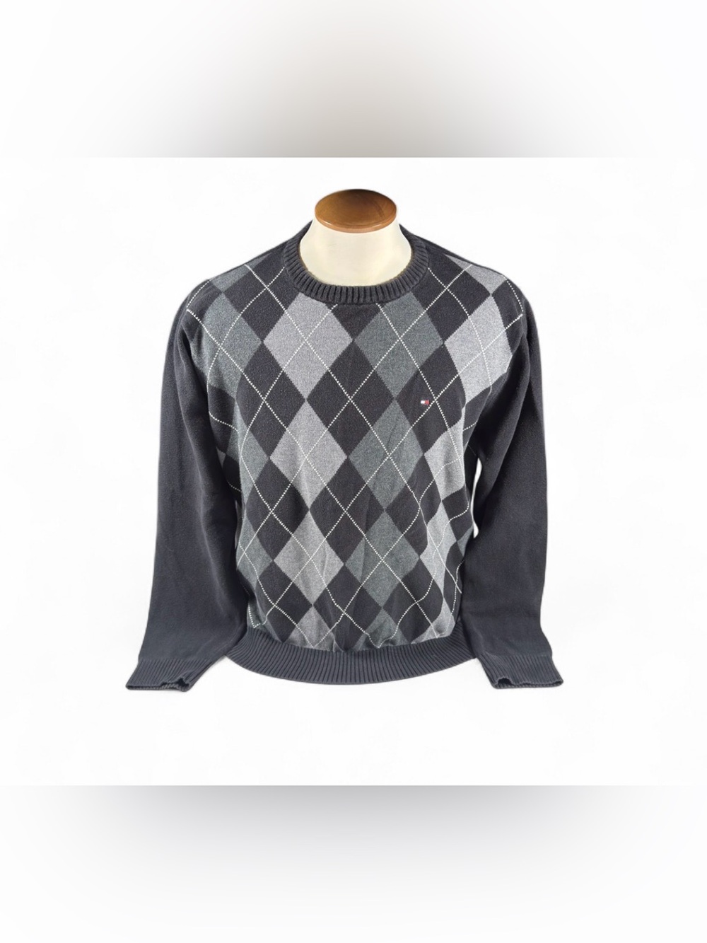 Tommy Hilfiger Gray Argyle Crewneck Sweater Size L Men’s